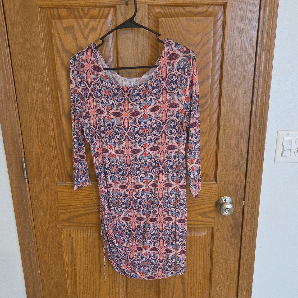 Maternity Printed Pink and Navy Long Sleeve Tunic Dress